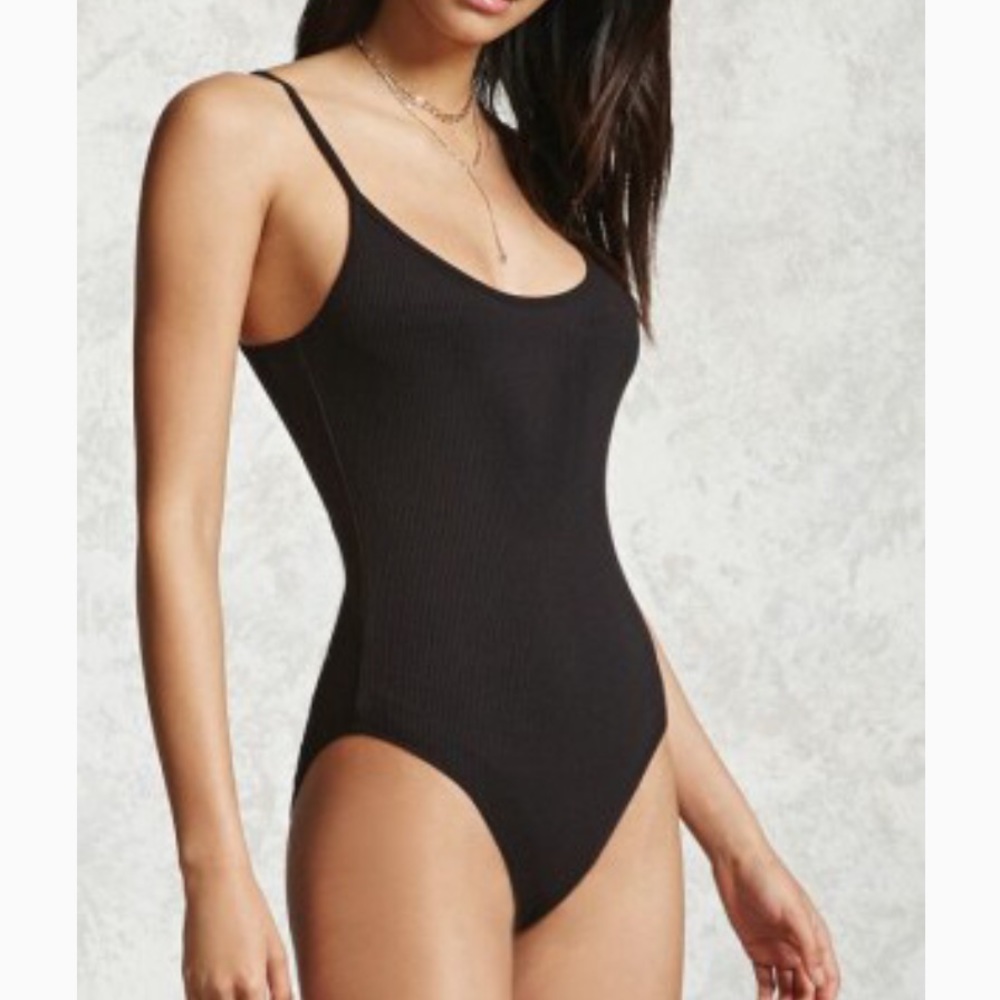 Black Ribbed Bodysuit